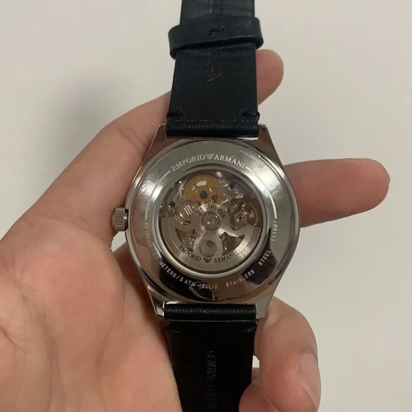 Emporio Armani Silver and Black Skeleton Watch
